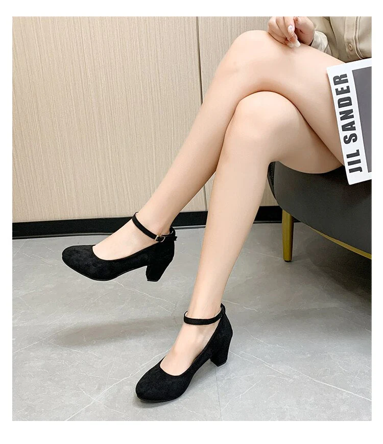 deanwangkt Fashion Women Pumps High Heels Suede Women Shoes Chunky Ankle Work Walking Shoes Sexy Pointed Toe Pumps Ladies Party Shoe - Deanwangkt