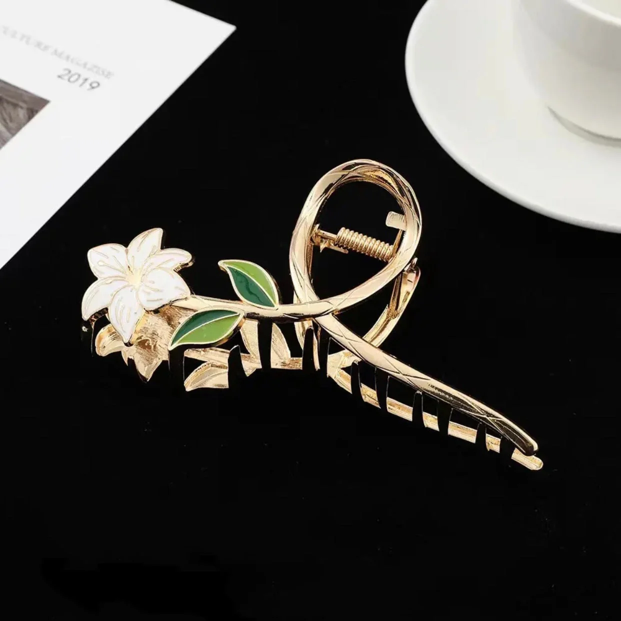 deanwangkt  New Women Metal Hair Claw Elegant Gold Flowers Hair Clips Barrette Crab Headband Ponytail Clip Headwear hair accessories tiara - Deanwangkt