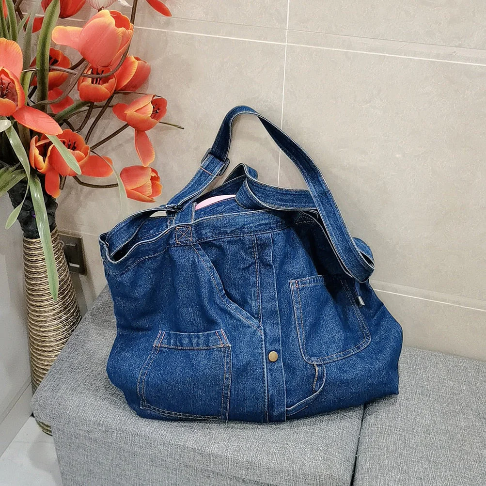 deanwangkt  Denim Shoulder Bags for Women Casual Jeans Handbags Designer Large Shopping Bags Fashion Tote - Deanwangkt