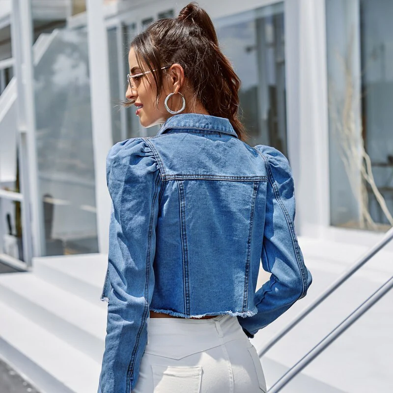 deanwangkt Spring Autumn  Ruffles Denim Jacket For Women Long Sleeve Pocket Jacket Femme Casual Overcoat Single Breasted Chic Jean Coat - Deanwangkt