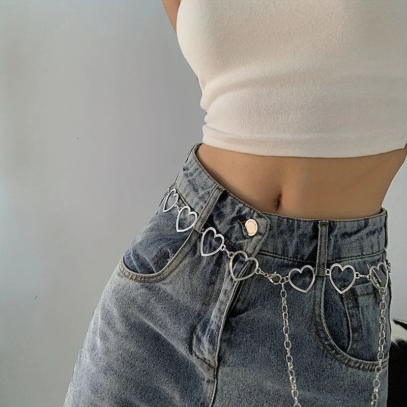 deanwangkt Hollow Metal Heart Chain Belt Women Silvery Waist  Decoration Dress Skirt Jeans Chain Tassel Chains - Deanwangkt