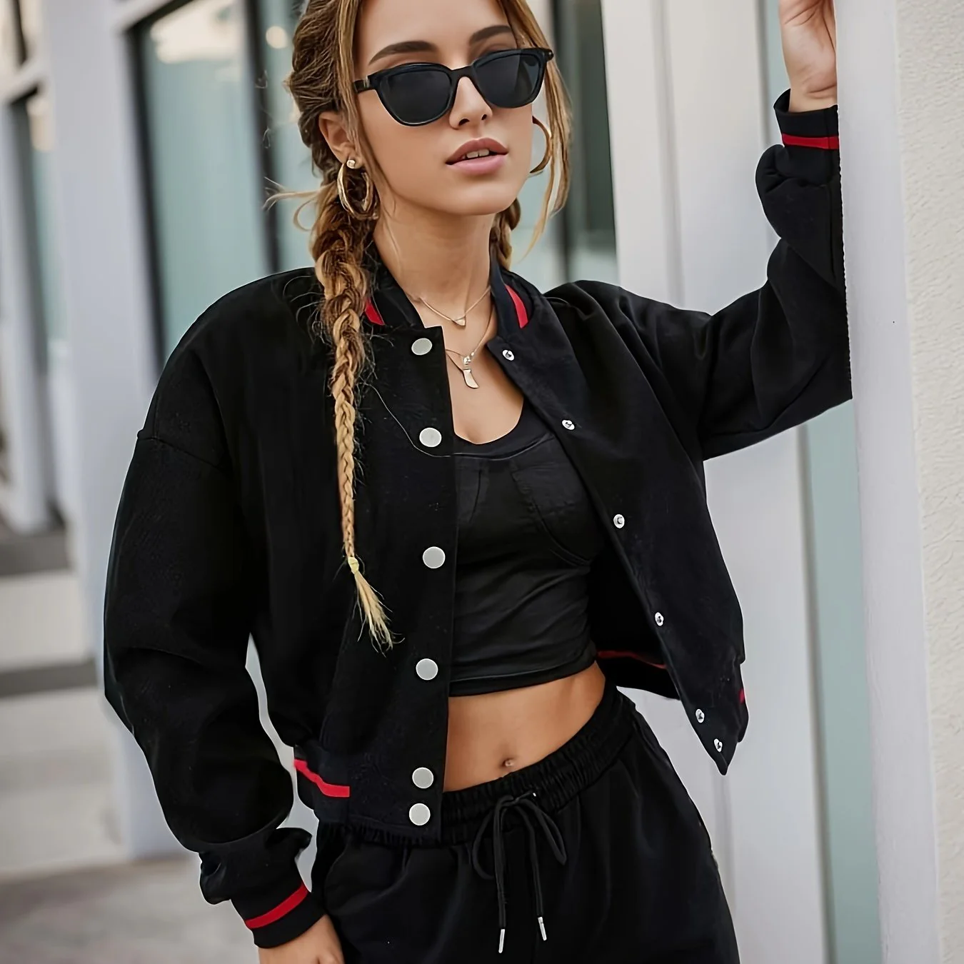 deanwangkt-1 Striped Bomber Jacket, Casual Button Front Long Sleeve Outerwear, Women's Clothing - Deanwangkt