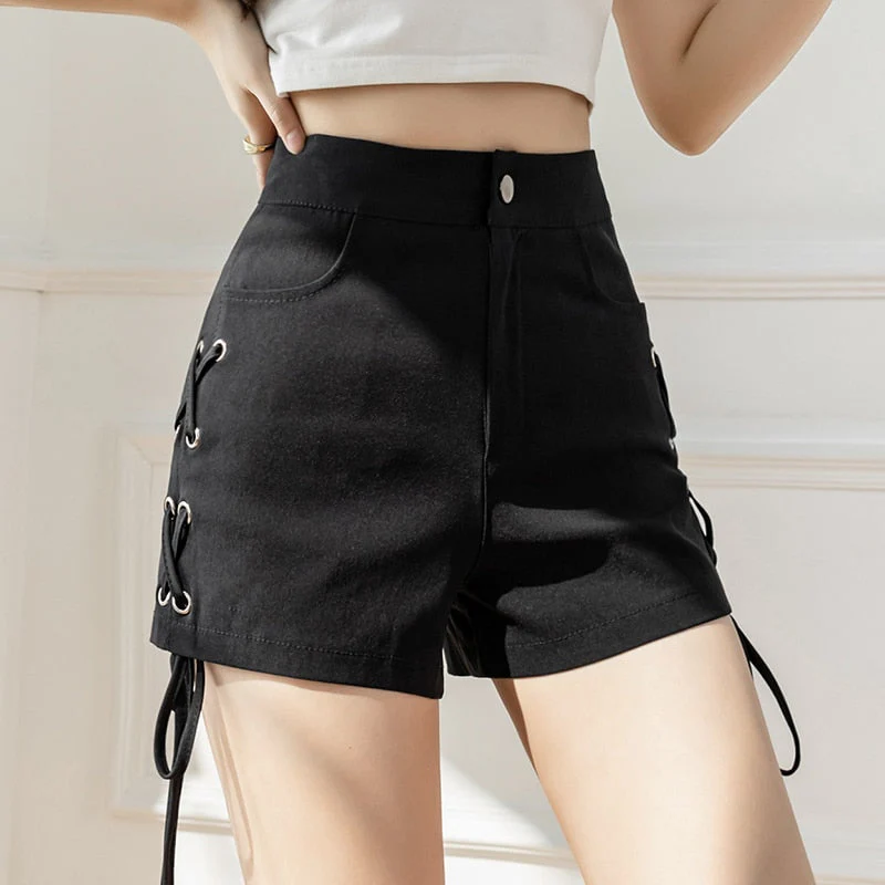 deanwangkt Girls Fashion Casual Kawaii Sexy Black High Waisted Booty Shorts for Women Clothes Female Woman OL Summer Outerwear Ladies Pants - Deanwangkt