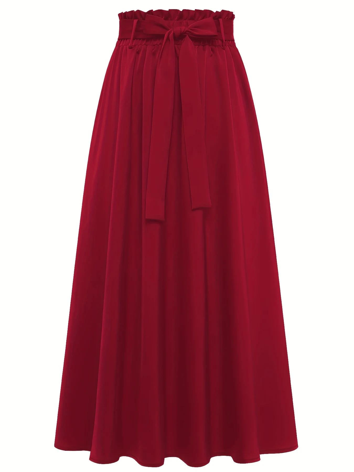 Solid Belted Maxi Skirts, Elegant Pleated Versatile Skirts, Women's Clothing - Deanwangkt
