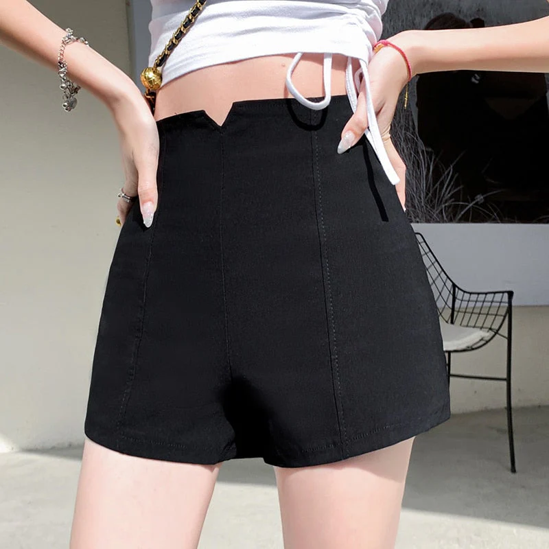 deanwangkt Girls Fashion Casual Kawaii Sexy Black High Waisted Booty Shorts for Women Clothes Female Woman OL Summer Outerwear Ladies Pants - Deanwangkt