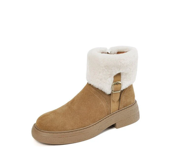 deanwangkt Autumn Boots     NEW Winter Ankle Boots Women Round Toe Chunky Heel Short Women Boots Cow Suede Shoes Plush Warm Boots Zip Platform Shoes Women - Deanwangkt