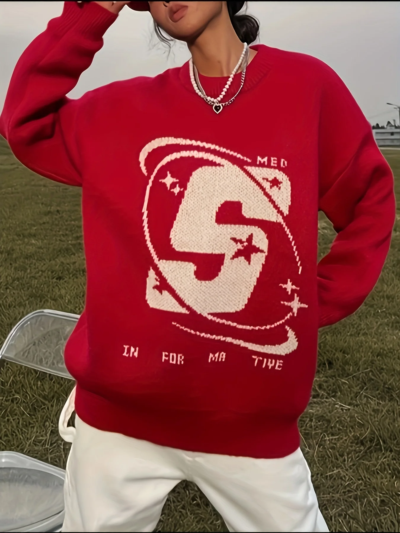 deanwangkt-1  Letter Pattern Crew Neck Pullover Sweater, Casual Long Sleeve Sweater For Fall & Winter, Women's Clothing - Deanwangkt