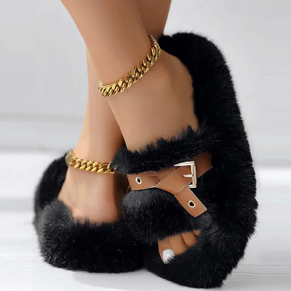 deanwangkt - Pure Black Casual Living Patchwork Contrast Round Keep Warm Comfortable Shoes - Deanwangkt