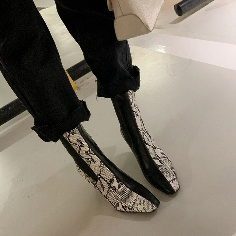 deanwangkt  Autumn Shoes    Autumn Women Boots Pointed Toe Thin Heel Cow Leather Boots Elegant Snake-print Leather Shoes for Women High Heel Boots - Deanwangkt