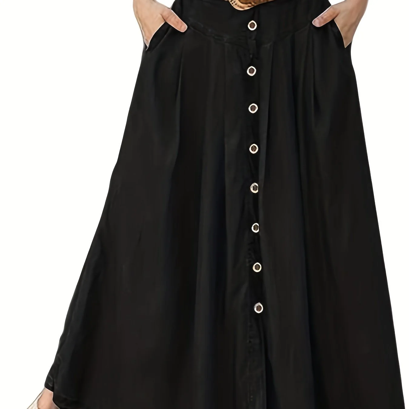 Button Up Maxi Skirt Without Belt, Solid Vacation Casual Skirt, Women's Clothing - Deanwangkt