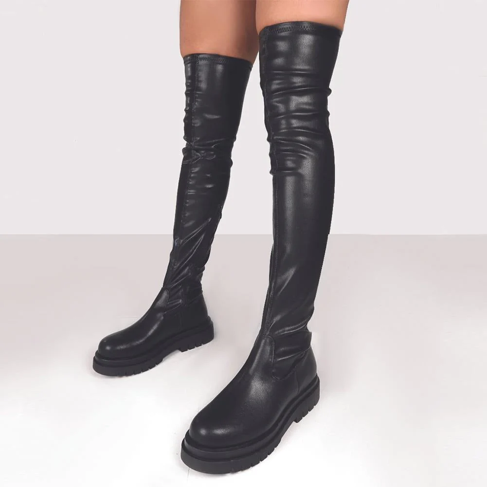 DEANWANGKT Platform Chunky Heel Zipper Ladies Thigh High Boots Fashion Comfy Black Design Casual Over The Knee Boots For Women - Deanwangkt
