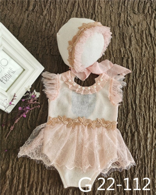 deanwangkt 0-3Month Baby Newborn Photography Props Baby Hat Baby Girl Lace Romper Bodysuits Outfit  Photography Clothing - Deanwangkt