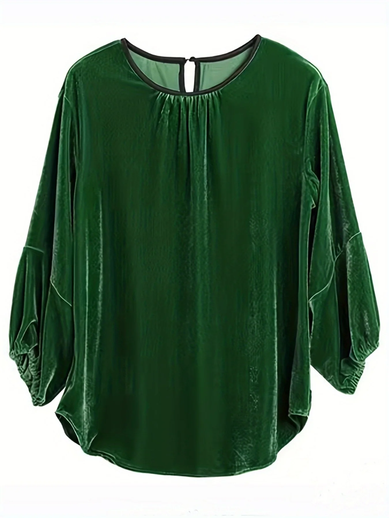 Lantern Sleeve Solid Blouse, Casual Crew Neck Versatile Blouse, Women's Clothing - Deanwangkt