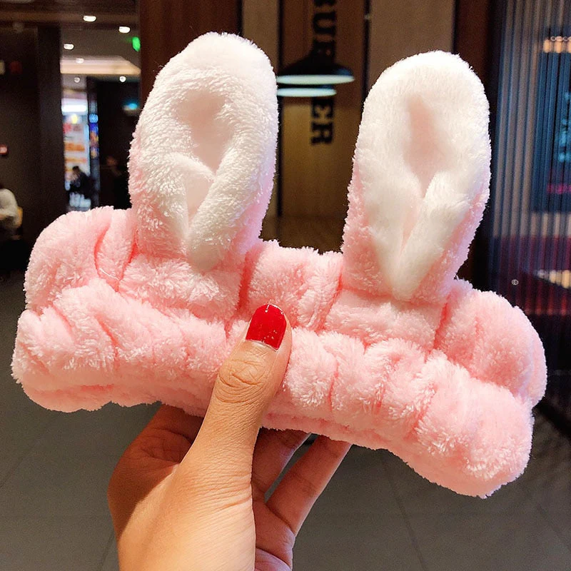 Wash Face Hair Holder Hairbands Soft Warm Coral Fleece Bow Animal Ears Headband For Women Girls Turban Fashion Hair Accessories - Deanwangkt