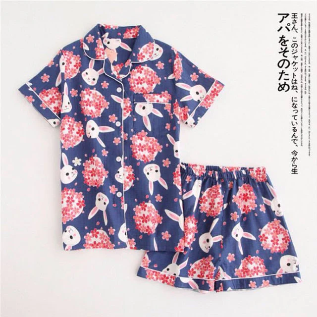 deanwangkt  Pyjamas Women 100% Cotton Short Sleeves Ladies Pajama Sets Shorts Cute Cartoon Print Japanese Simple Sleepwear Homewear Pijamas - Deanwangkt