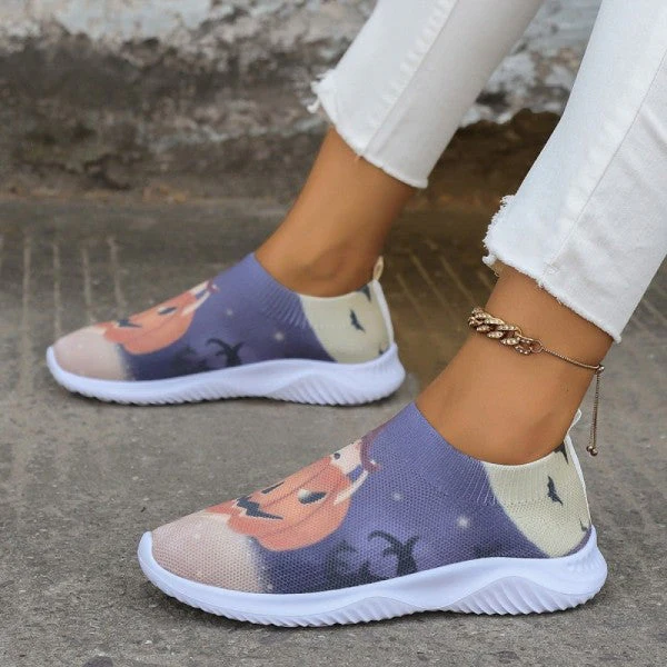 deanwangkt - Halloween White Casual Patchwork Printing Round Comfortable Shoes - Deanwangkt