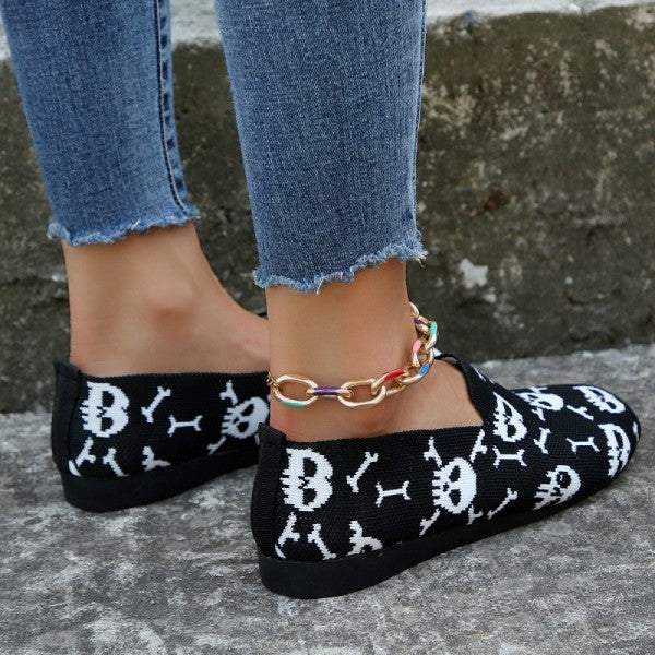 deanwangkt - Halloween Black Casual Patchwork Round Comfortable Shoes - Deanwangkt
