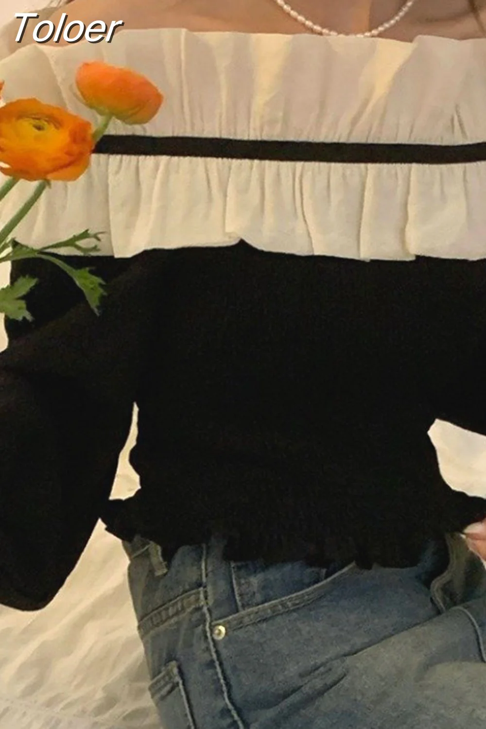 deanwangkt Blusas De Mujer Sexy Slash Neck Blouse for Women Temperament Tops Female Fashion Ruffles Slim Sweet Korean Blouses Shirt - Deanwangkt