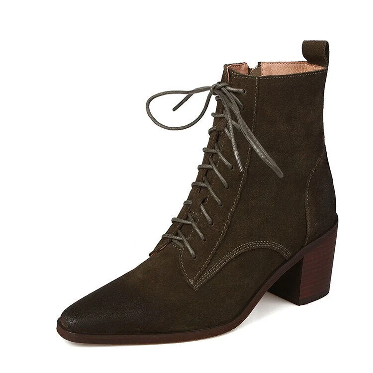 deanwangkt Autumn Boots     NEW Fall Shoes Women Pointed Toe Chunky Heel Shoes for Women Retro Cow Suede Western Boots Concise Short Boots Women Brown Shoes - Deanwangkt