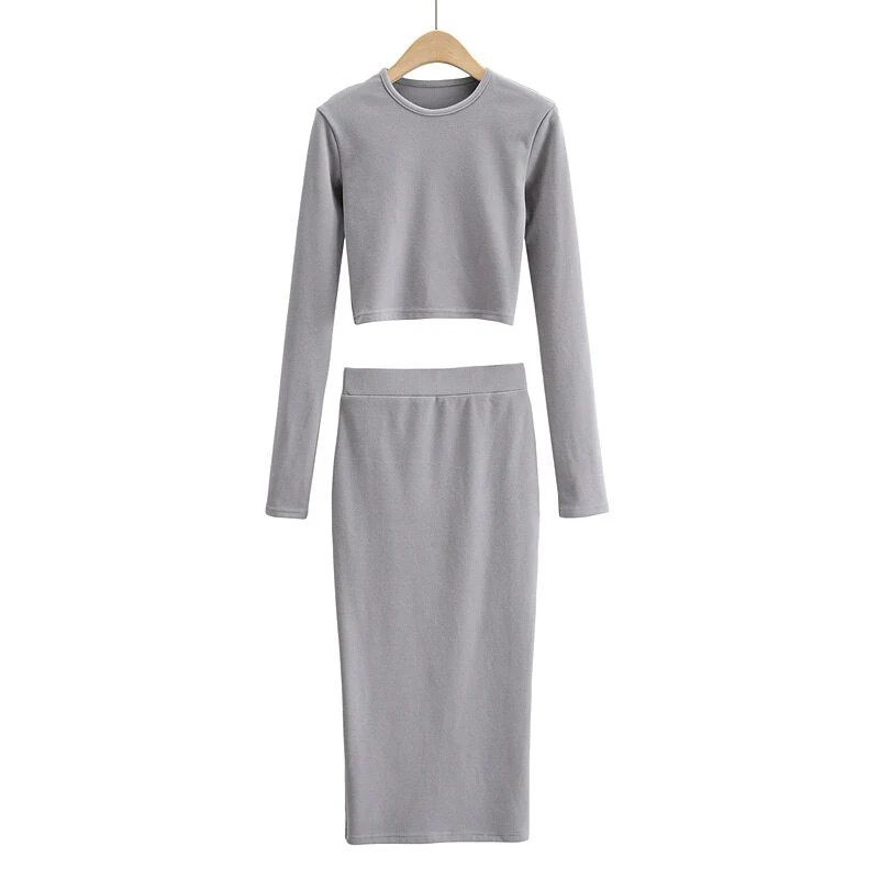 Graduation Gifts  Women long tees tops t shirt Top long Skirt two piece Set Hot Sexy Women Korean Two-piece Suit skirts sets HIEZ - Deanwangkt