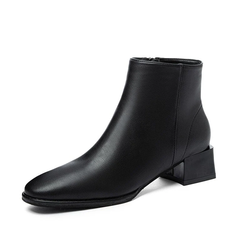 deanwangkt Women Ankle Boots Mid Heels Dress Shoes Woman Ol Office Lady Shoes Winter Botines with Zipper Black Botas De Mujer Brown - Deanwangkt