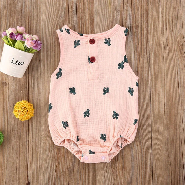 Baby Girls Romper Summer Infant Unisex Newborn Sleeveless Girls Print One-pieces Jumpsuit Baby Cotton Linen Soft Clothes Outfits - Deanwangkt