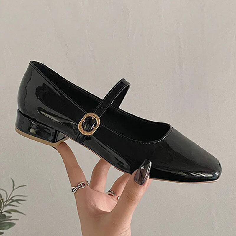 Joskka Ankle Strap Patent Leather Pumps for Women Low Heels Mary Jane Shoes Woman Elegant Office Dress Shoes Autumn Shoes - Deanwangkt