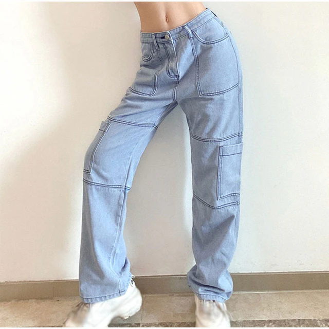 deanwangkt Y2K Low Rise Staright Cargo Jeans Wrap Belt Retro Denim Pants Ruched Drawstring Women Denim Trousers Street Indie Aesthetic Jean - Deanwangkt