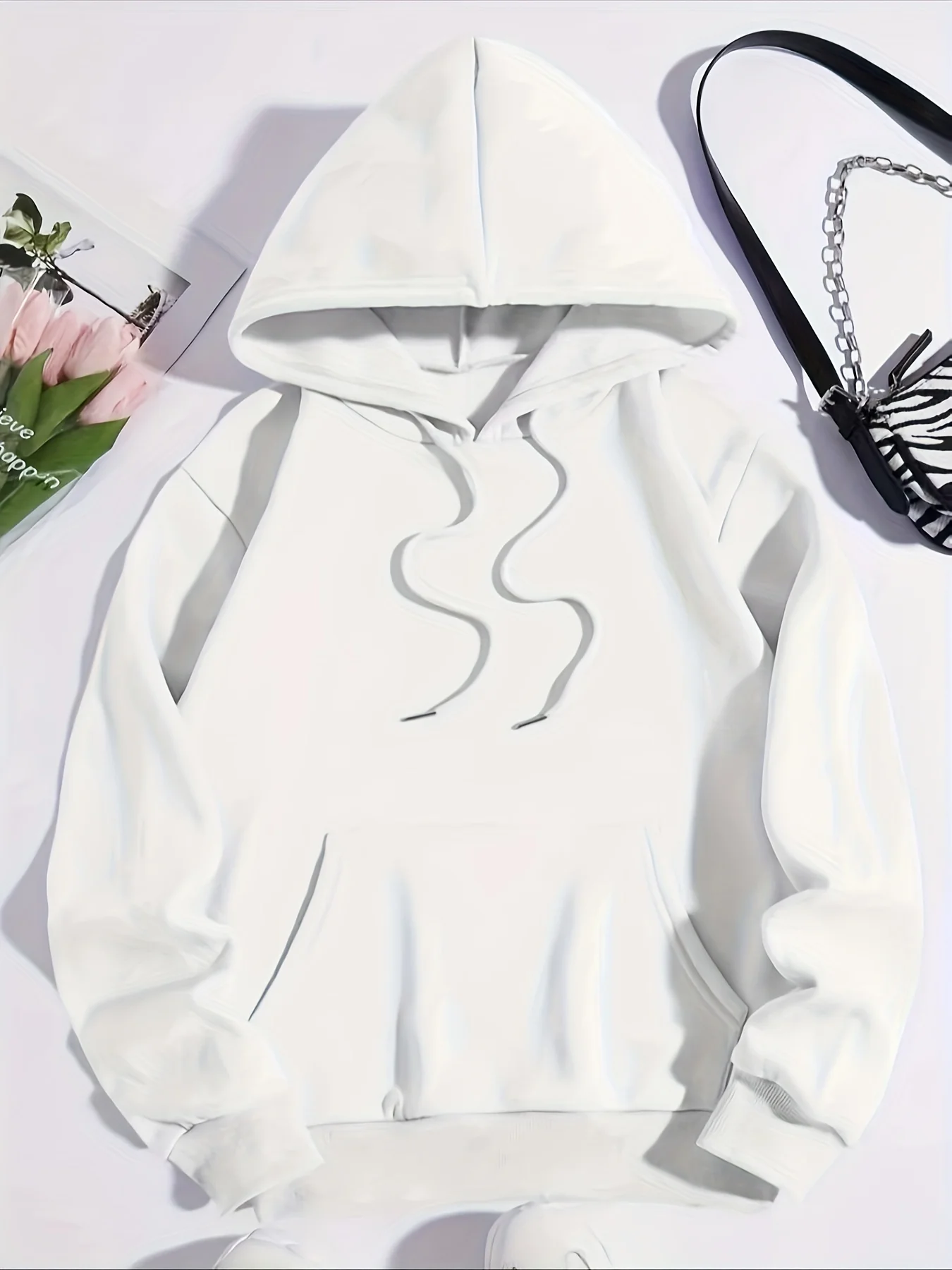 Sculpture & Letter Graphic Kangaroo Pocket Drawstring Thermal Hoodie, Hooded Sports Sweatshirt, Women's Sporty Sweatshirts - Deanwangkt