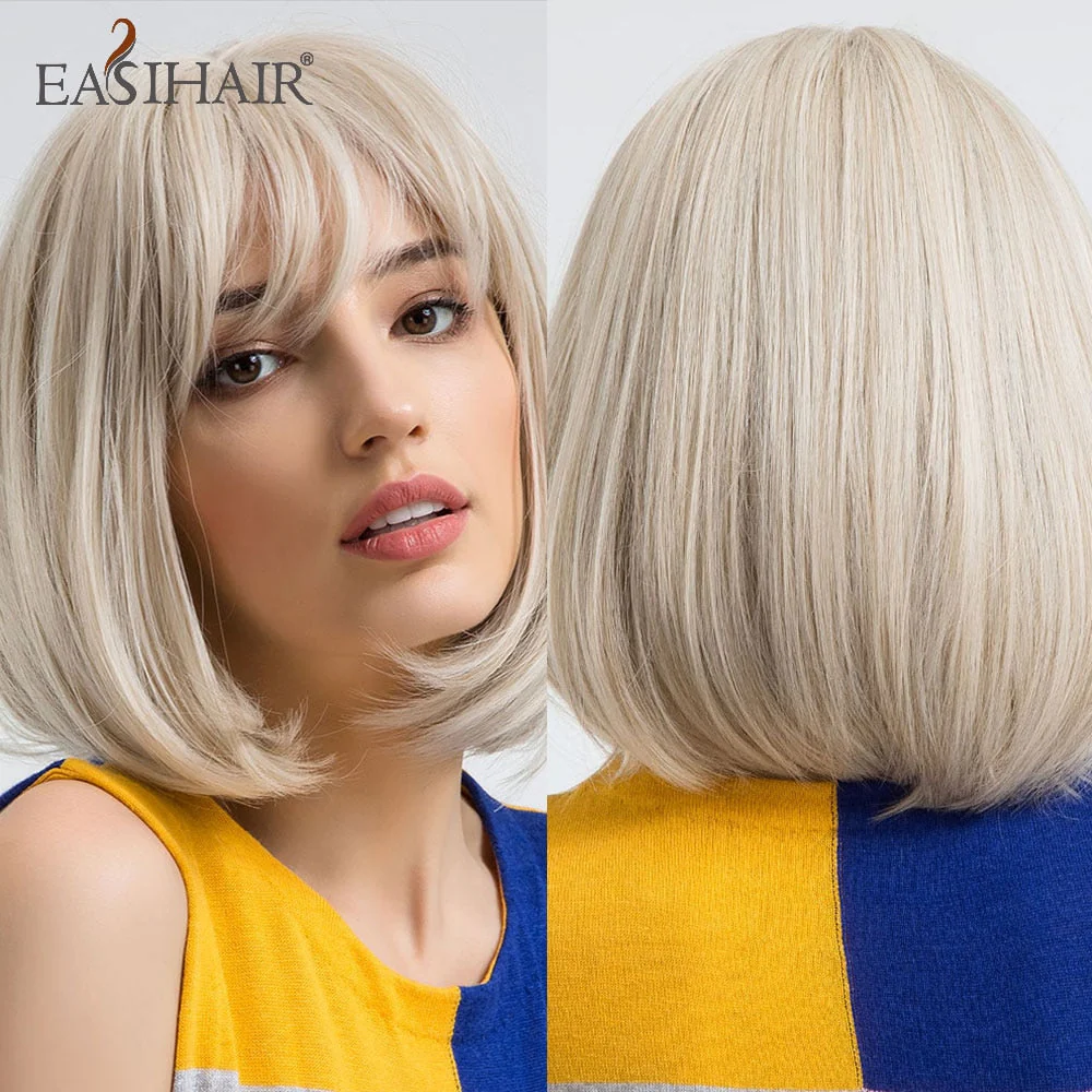 deanwangkt  Short Hair Wig With Bangs Pixie Cut Ombre Black Ash Light Blonde Synthetic Wigs For Women Cosplay Wigs Heat Resistant - Deanwangkt