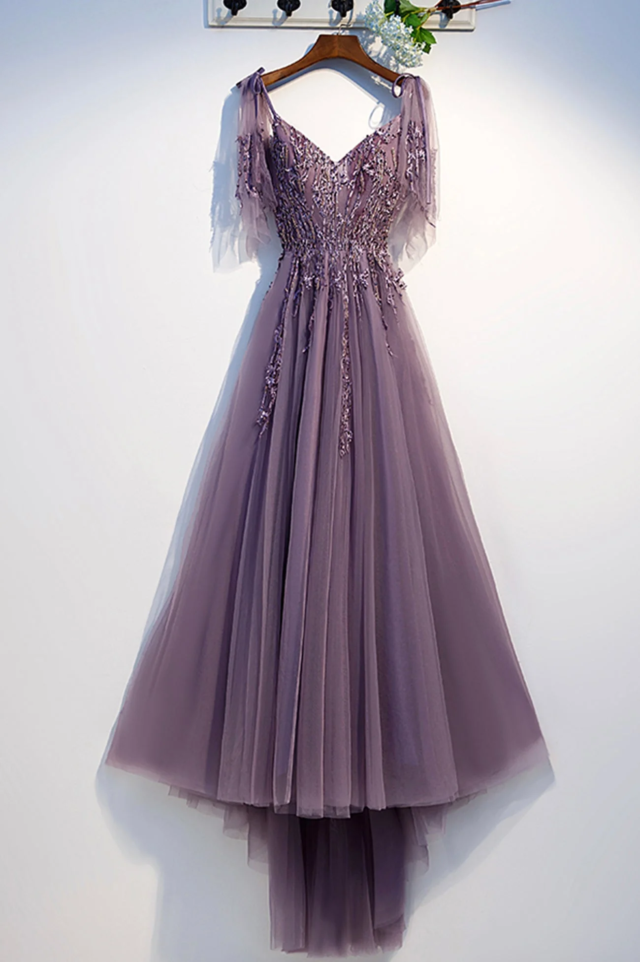 solvbao Purple Tulle Lace Long Prom Dresses, A-Line Evening Party Dresses - Deanwangkt
