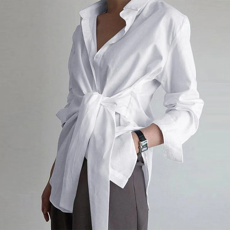 Graduation Gifts   Long Sleeve Women Shirt Blouse Button White Blouses Female Ruched Black Loose Shirts For Women Cotton Office Blouses New 18659 - Deanwangkt