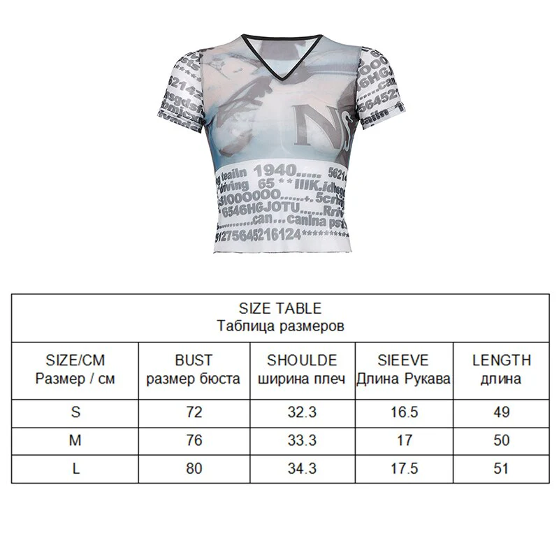 Wenkouban  Print Mesh Crop Top Summer Woman Half Sleeve Tie Dye Pink Tshirts Streetwear Sexy Round Neck Slim See Through Graphic Tees - Deanwangkt