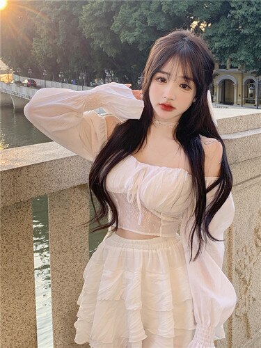 deanwangkt Korean Chic Elegant Lace Sweet Women Blouses Vintage O Neck Long Sleeve Perspective Female Shirts OL Blusas Mujer - Deanwangkt