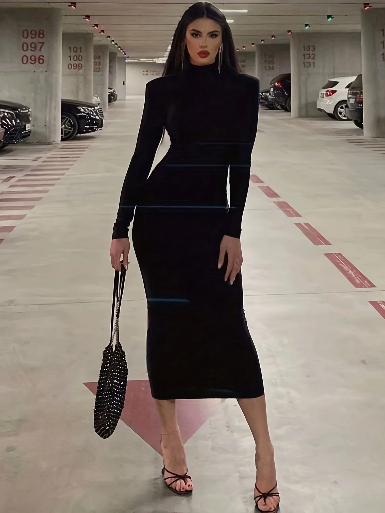 Solid Mock Neck Bodycon Dress, Elegant Long Sleeve Slim Dress For Spring & Fall, Women's Clothing - Deanwangkt