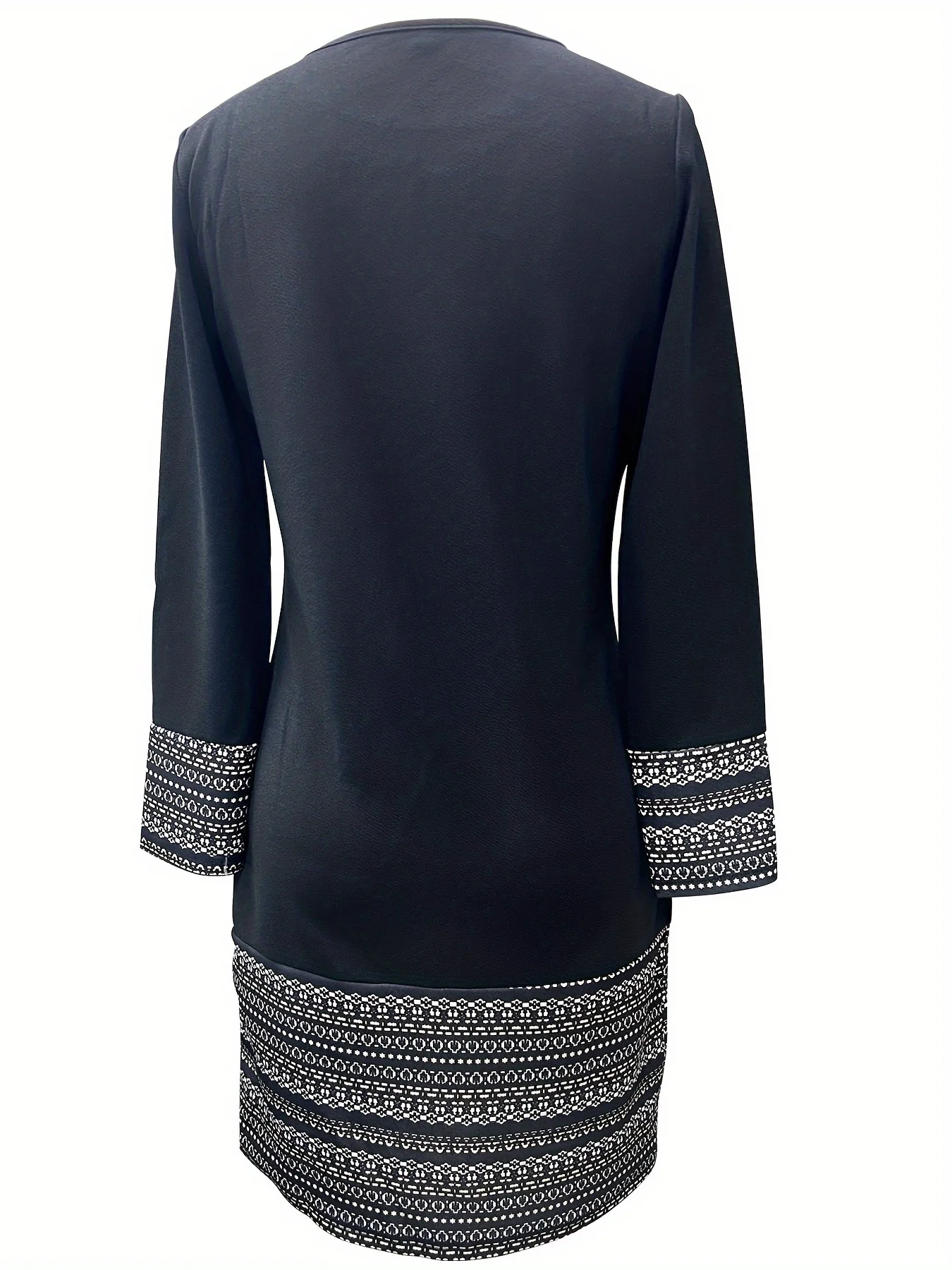 deanwangkt-1 Tribal Print Versatile Dress, Casual Crew Neck Long Sleeve Dress, Women's Clothing - Deanwangkt