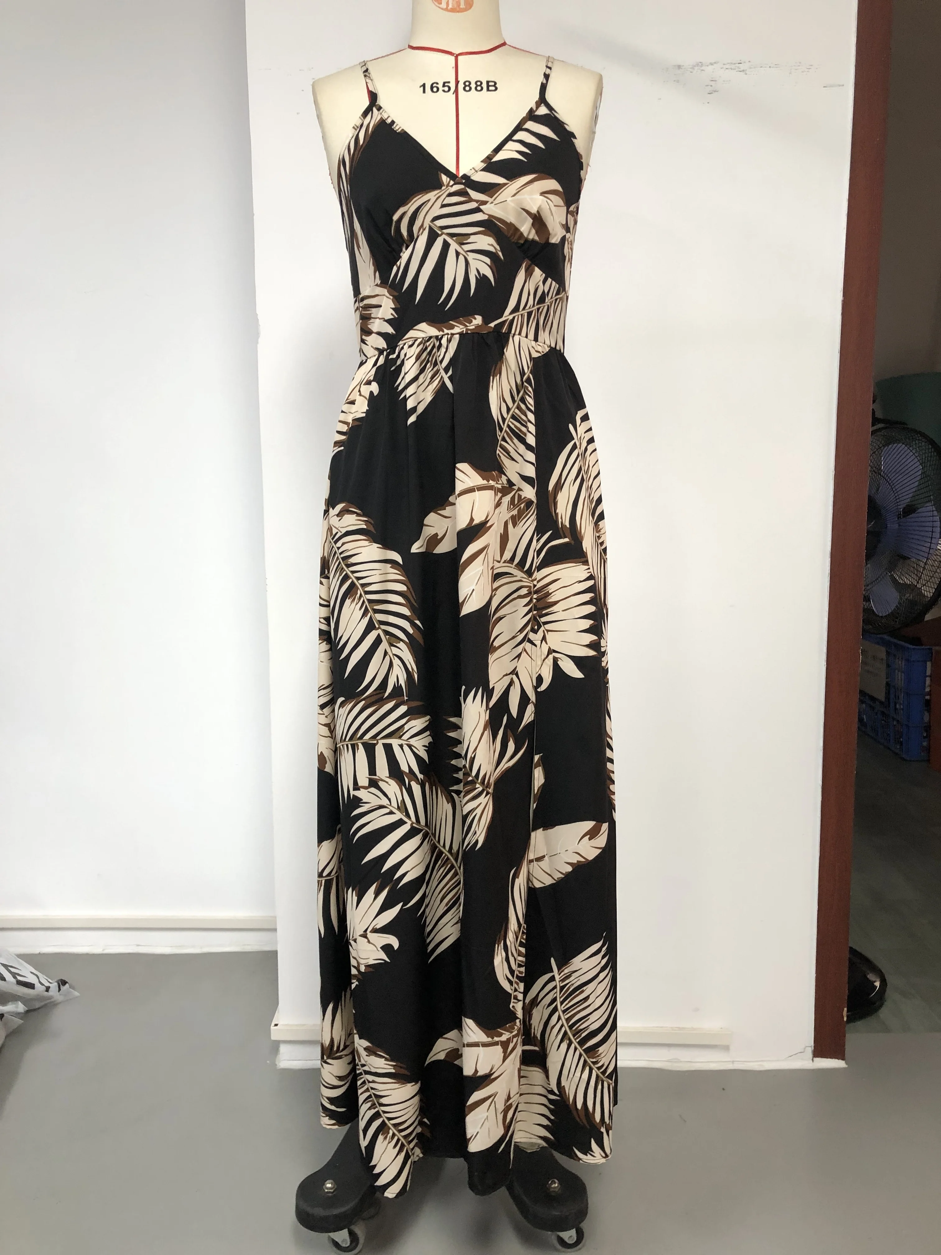 Tropical Print Cami Dress, Vacation Split Thigh Sleeveless Summer Maxi Dress, Women's Clothing - Deanwangkt