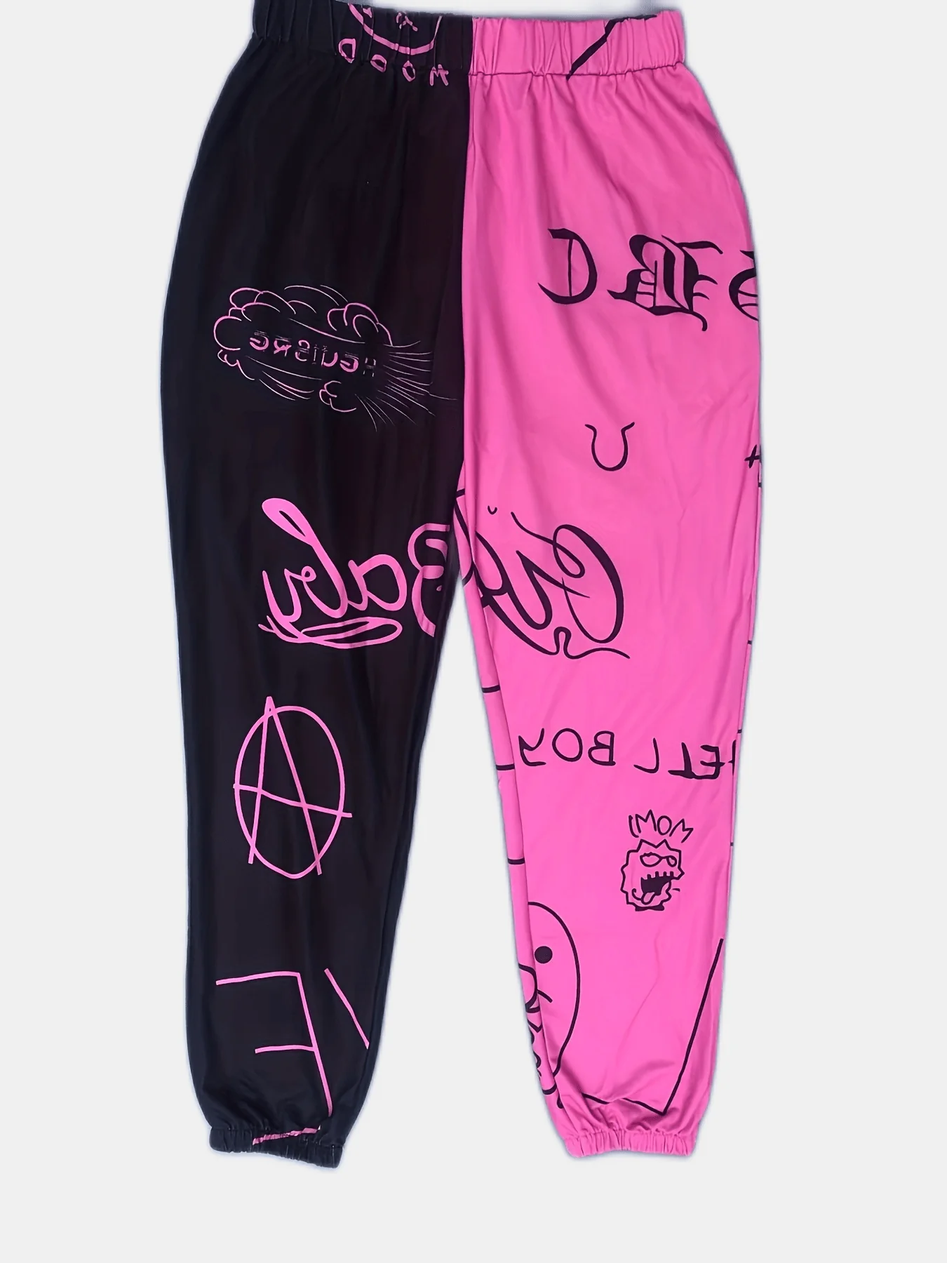 deanwangkt-1  Two Tone Letter Print Casual Sports Pants, Elastic Waist Slight Stretch Loose Fit Jogging Sweatpants, Women's Athleisure - Deanwangkt