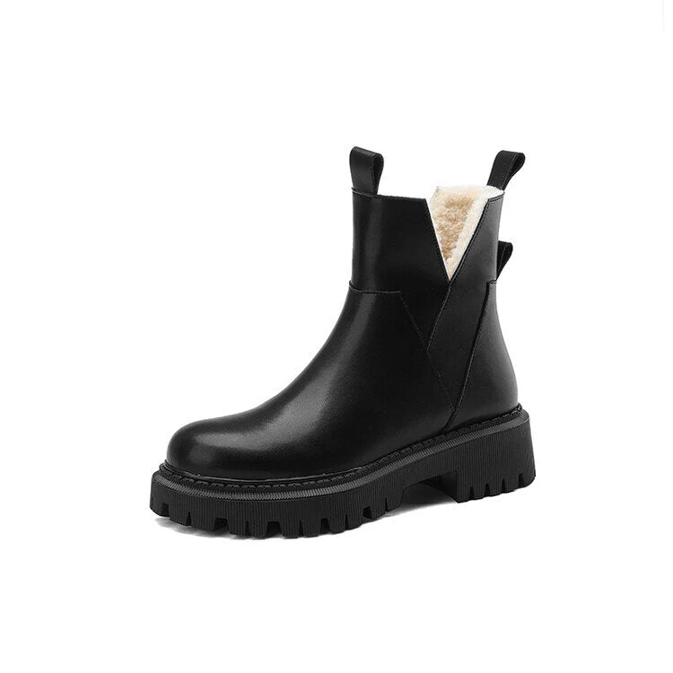deanwangkt Autumn Boots    Winter Women Boots Round Toe Chunky Boots for Women Split leather Shoes Women Thick Heel Boots Casual Wool Warm Boots Snow Boots - Deanwangkt