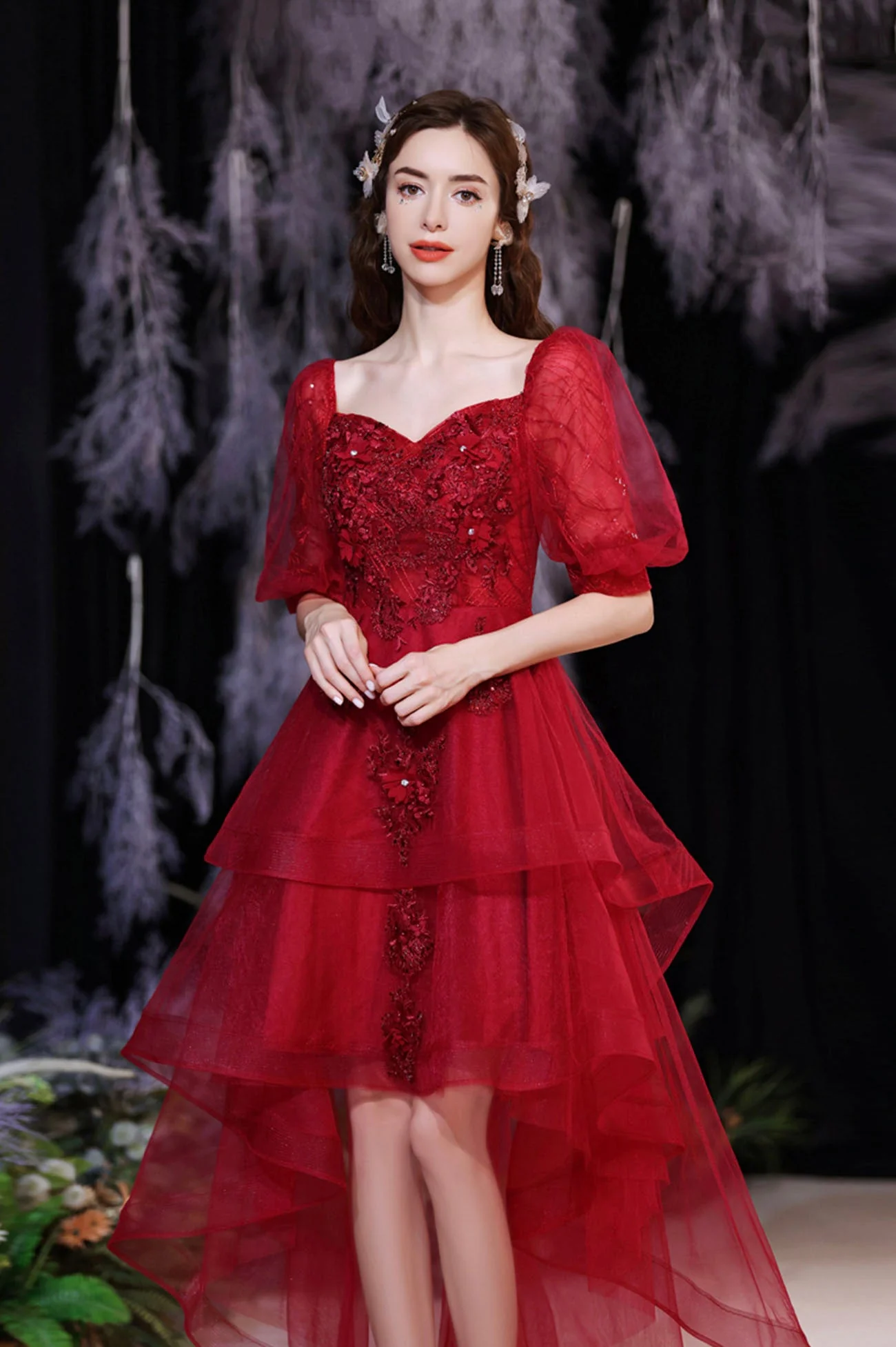 solvbao Red Lace High Low Party Dresses, A-Line Homecoming Dresses - Deanwangkt