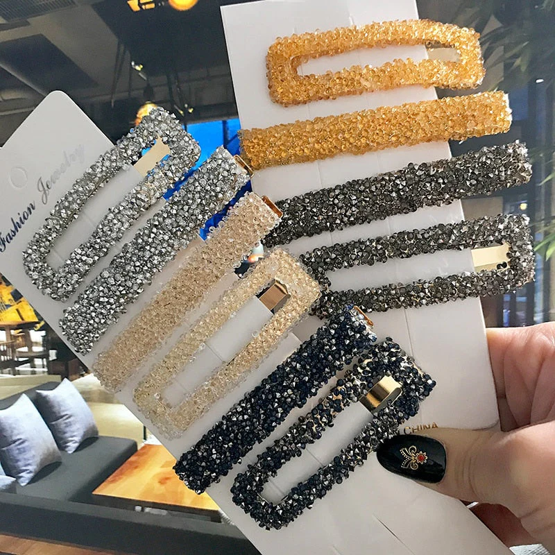 deanwangkt 2pcs/set Women Hairpins Hair Clip Accessories Femme Fashion Luxury Long Square Crystal Barrette Gold Hairgrip Headdress  New - Deanwangkt