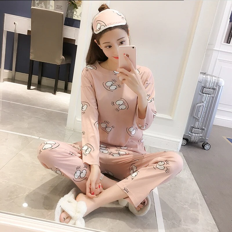 deanwangkt Women Pajamas Set Girl Sleepwear Pijama Long Women Pyjamas Suit Female Clothing Set  Nightwear - Deanwangkt
