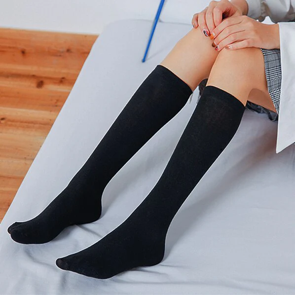 deanwangkt Japanese Reflective Stockings Bandage Lolita Socks Long Knee Socks Korea Style Women White Cotton Socks Cosplay JK Socks Cute - Deanwangkt