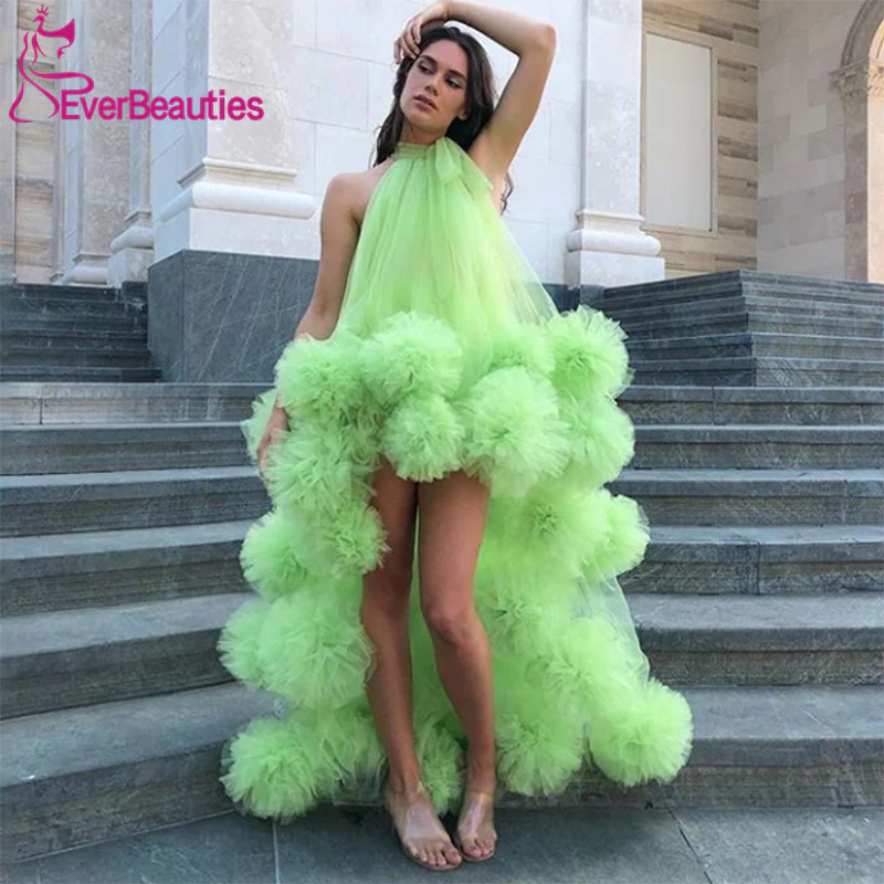 Green Prom Dresses  Tulle Party Dresses Vestido Formatura Robe De Soiree Halter Neck Vestidos De Gala - Deanwangkt