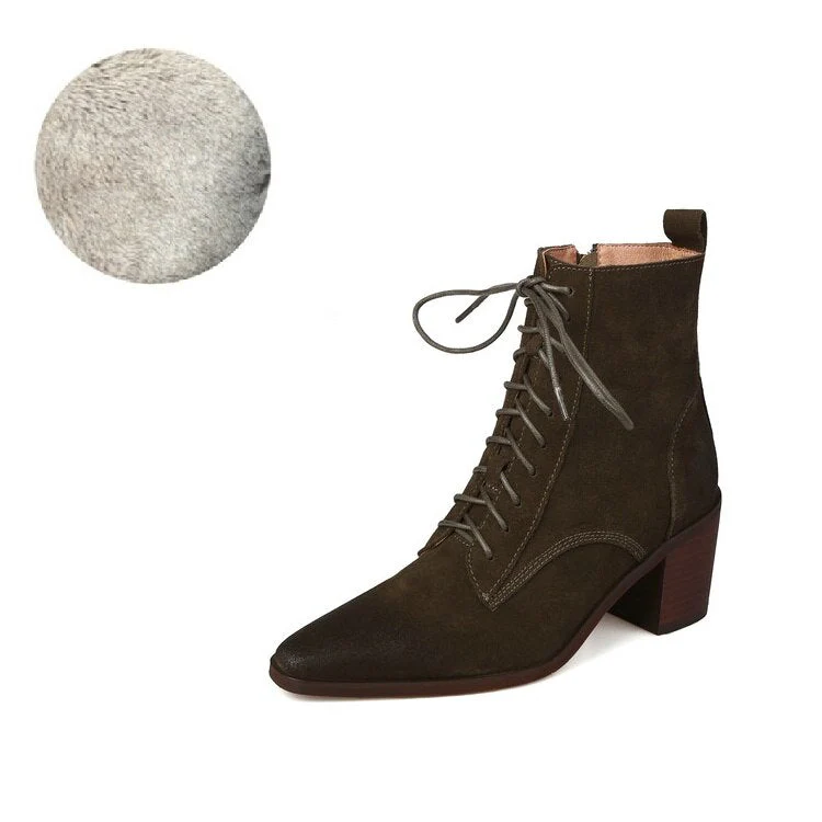 deanwangkt Autumn Boots     NEW Fall Shoes Women Pointed Toe Chunky Heel Shoes for Women Retro Cow Suede Western Boots Concise Short Boots Women Brown Shoes - Deanwangkt