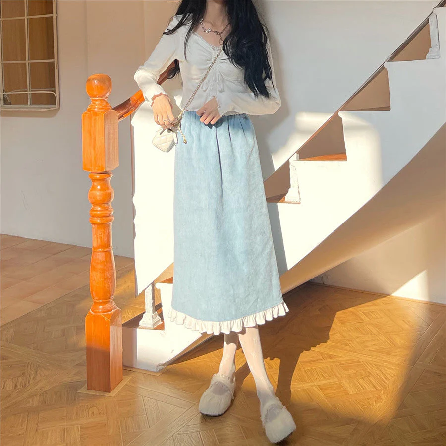 deanwangkt Autumn White Kawaii Lolita Female Blouse Lace Japanese Sweet Long Slevee Tops Women Knitted Casual Korean Designer Clothing - Deanwangkt