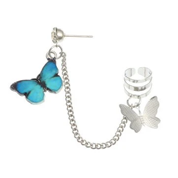 deanwangkt  Women Girls Punk One-piece Earrings Butterfly Cross Pendant Tassel Clip Earrings Ear Studs Alloy Dangle Earring Jewelry Gift - Deanwangkt