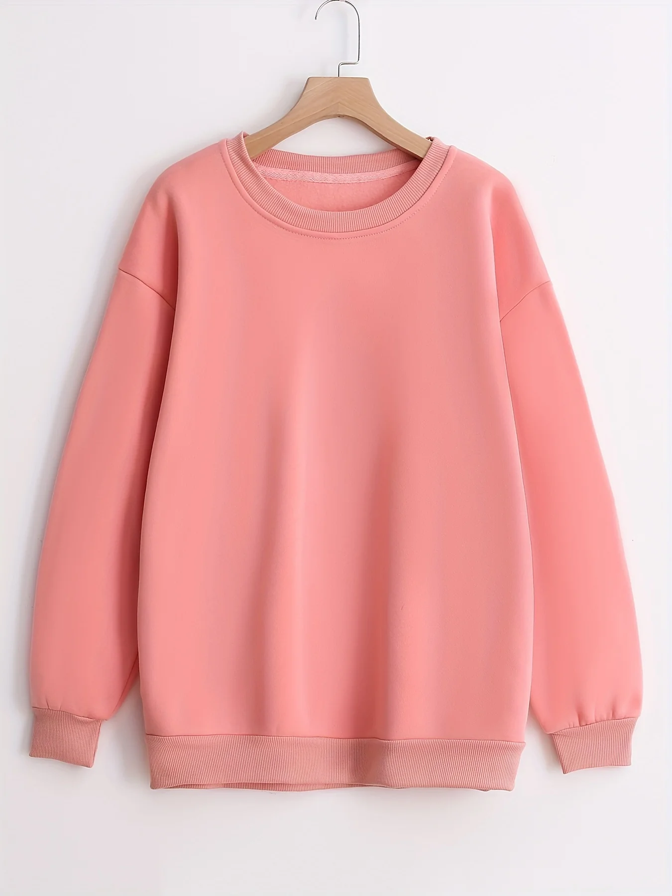 Solid Color Simple Long Sleeve Round Neck Active Sweatshirt, Casual Sports Sweatshirts, Women's Tops - Deanwangkt