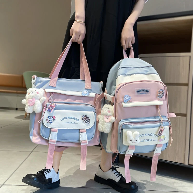 BACK TO SCHOOL  Fashion Women Backpack Cute Nylon Waterproof Set Bag Rucksack Teens Kawaii Bookbag for Girls Schoolbag Travel Mochila - Deanwangkt