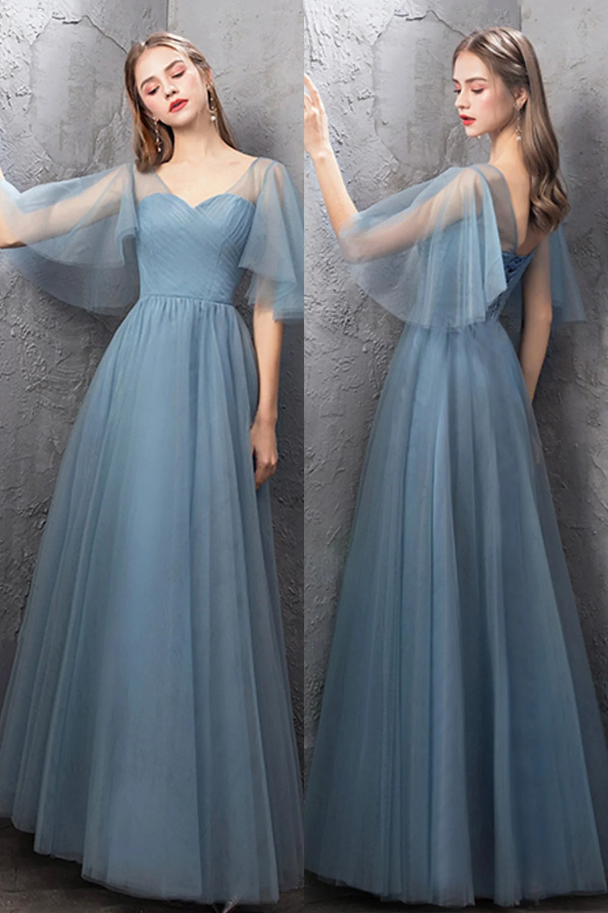 solvbao Blue Tulle Long Prom Dresses, A-Line Simple Evening Dresses - Deanwangkt